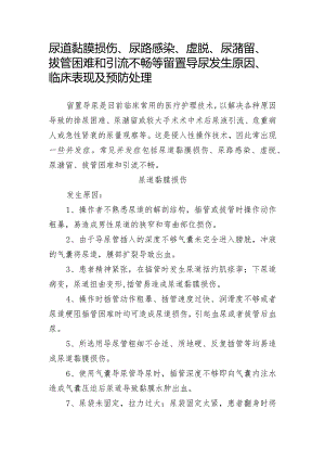 尿道黏膜损伤、尿路感染、虚脱、尿潴留、拔管困难和引流不畅等留置导尿发生原因、临床表现及预防处理.docx