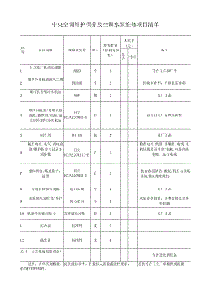 中央空调维护保养及空调水泵维修项目清单.docx