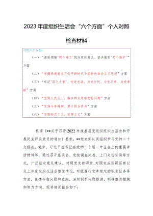 局党员干部2023年度专题组织生活会对照（六个方面：两个确立、学懂弄通、牢记‘国之大者’、“坚持人民至上、发扬斗争精神、克服形式主义）个人.docx