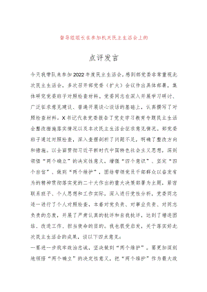 【最新党政公文】督导组组长在参加机关民主生活会上的点评发言（完整版）.docx