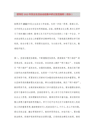 【最新党政公文】领导在民主生活会会前集中研讨发言提纲（政协）（完整版）.docx