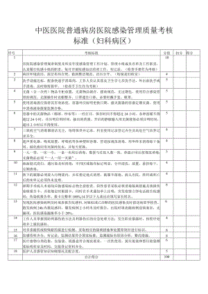 中医医院普通病房医院感染管理质量考核标准（妇科病区）.docx