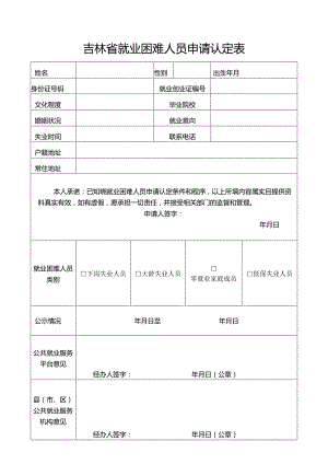 吉林省就业困难人员申请认定表.docx