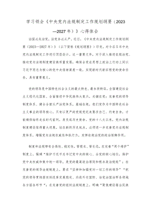 学习领会《中央党内法规制定工作规划纲要（2023－2027年）》心得体会.docx