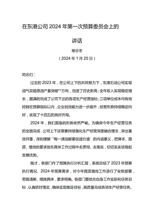 公司经理在东港公司2024年第一次预算委员会上的讲话.docx