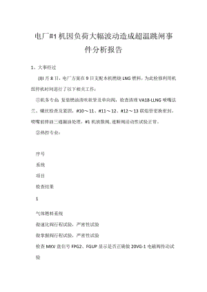 其他伤害-电厂＃1机因负荷大幅波动造成超温跳闸事件分析报告.docx