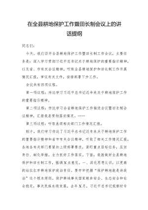 在全县耕地保护工作暨田长制会议上的讲话提纲.docx