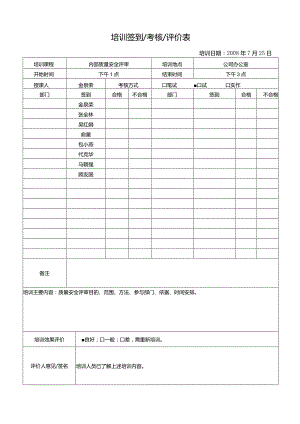 威格文件记录人事部D-J13培训签到考核评价表4.docx