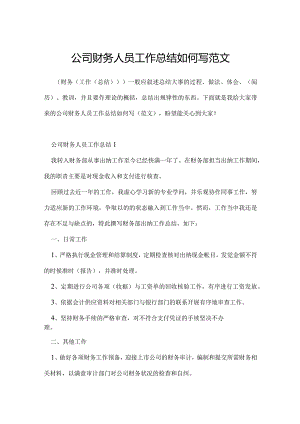 公司财务人员工作总结如何写范文.docx