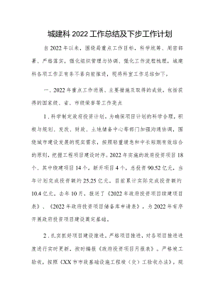 城建科2022工作总结及下步工作计划.docx