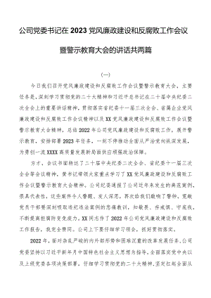 公司党委书记在2023党风廉政建设和反腐败工作会议暨警示教育大会的讲话共两篇.docx