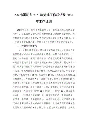 市国动办2023年党建工作总结及2024年工作计划.docx