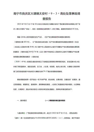 南宁市良庆区大塘镇太安村“9·3”高处坠落事故调查报告.docx