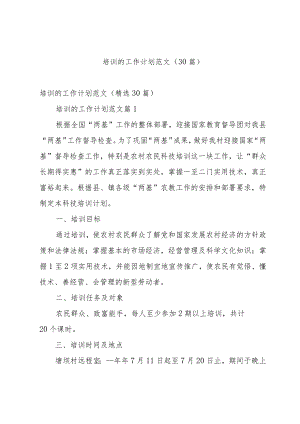 培训的工作计划范文（30篇）.docx