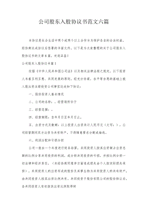 公司股东入股协议书范文六篇.docx
