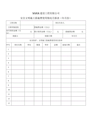 安全文明施工措施费使用情况月报表.docx