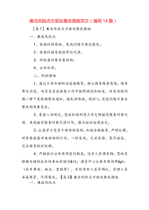 廉洁风险点方面及整改措施范文(通用14篇).docx