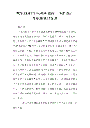 在党组理论学习中心组践行新时代“枫桥经验”专题研讨会上的发言.docx