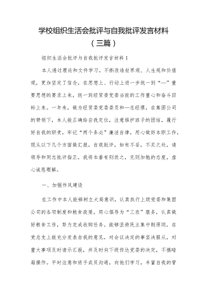 学校组织生活会批评与自我批评发言材料（三篇）.docx