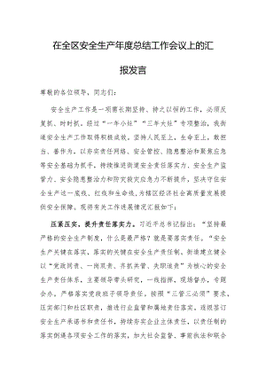 在全区安全生产年度总结工作会议上的汇报发言.docx