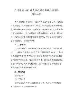 公司2023重大事故隐患专项排查整治行动方案.docx