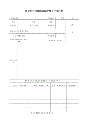 单位公开招聘高层次教育人才报名表.docx