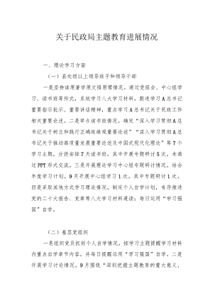 关于民政局主题教育进展情况.docx