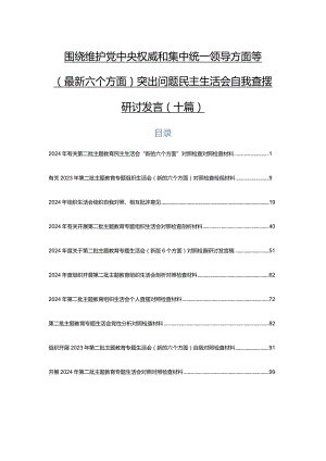围绕维护党中央权威和集中统一领导方面等(最新六个方面)突出问题民主生活会自我查摆研讨发言（十篇）.docx