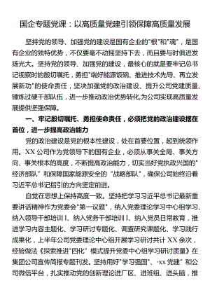 国企专题党课：以高质量党建引领保障高质量发展.docx