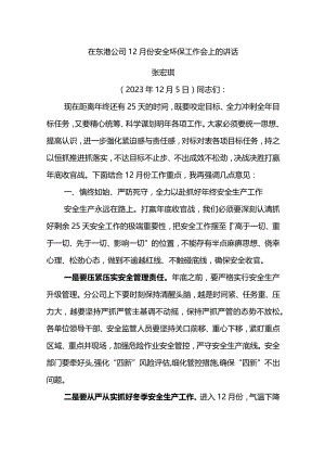 公司经理在东港公司12月份安全环保工作会上的讲话.docx