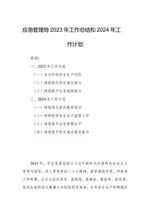 应急管理局2023年工作总结和2024年工作计划.docx