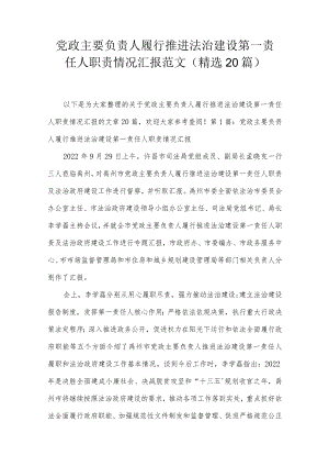 党政主要负责人履行推进法治建设第一责任人职责情况汇报范文(精选20篇).docx