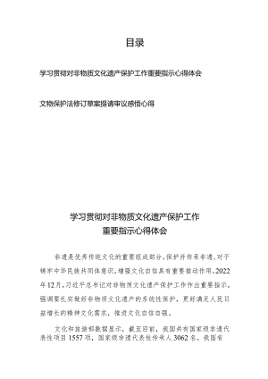 学习贯彻对非物质文化遗产保护工作重要指示心得体会、文物保护法修订草案提请审议感悟心得.docx