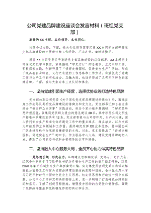 公司党建品牌建设座谈会发言材料（班组党支部）.docx