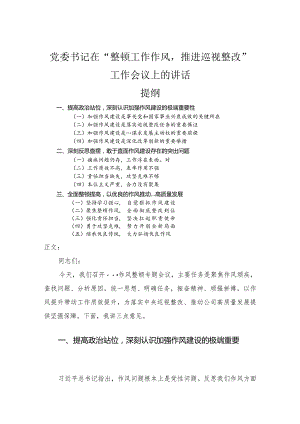 党委书记在“整顿工作作风推进巡视整改”工作会议上的讲话.docx