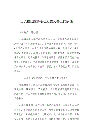 县长在县政协委员发言大会上的讲话.docx