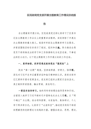 区民政局党支部开展主题教育工作情况总结报告范文.docx