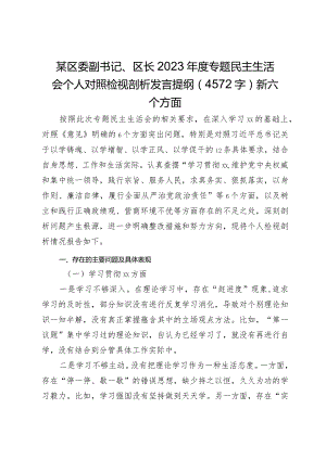 区长2023年主题教育民主生活会对照检查材料（践行宗旨等6个方面）.docx