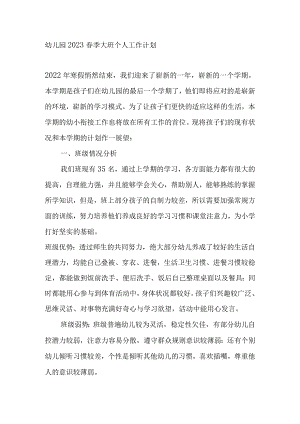 幼儿园2023春季大班个人工作计划.docx