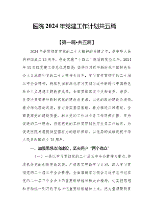 医院2024年党建工作计划共5篇.docx