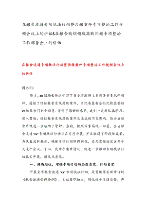 在粮食流通专项执法行动暨涉粮案件专项整治工作视频会议上的讲话&在粮食购销领域腐败问题专项整治工作部署会上的讲话.docx