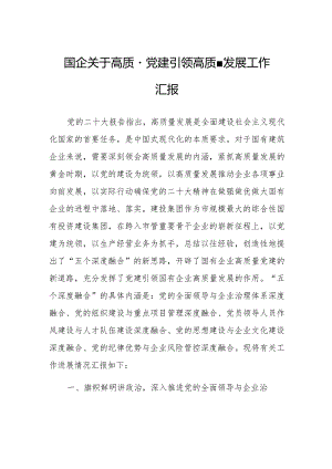 国企关于高质量党建引领高质量发展工作汇报.docx