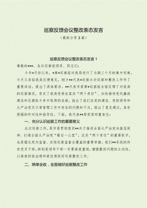 巡察反馈会议整改表态发言（最新分享3篇）.docx