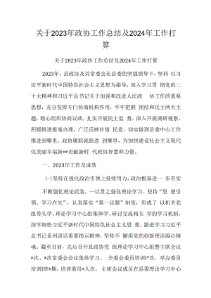 关于2023年政协工作总结及2024年工作打算.docx