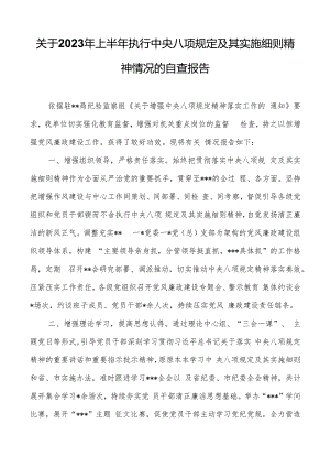 关于2023年上半年执行中央八项规定及其实施细则精神情况的自查报告.docx