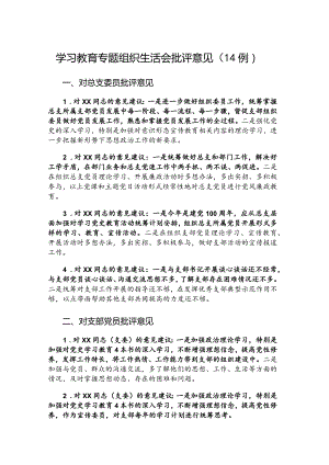 学习教育专题组织生活会批评意见（14例）.docx