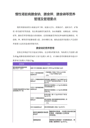 慢性肾脏病膳食钠、膳食钾、膳食磷等营养管理及管理要点.docx