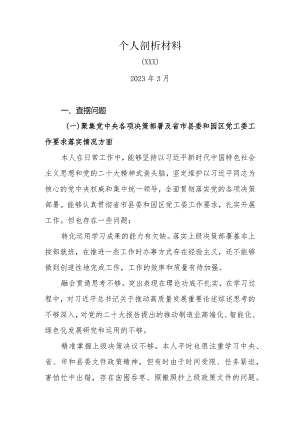 党员领导干部年度民主生活会个人剖析总结材料2023.docx