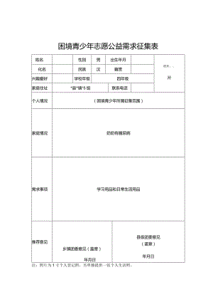 困境青少年志愿公益需求征集表.docx