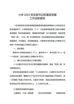 小学2023年党支部书记抓基层党建工作述职报告.docx